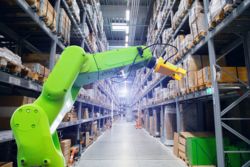 robot arm in warehouse