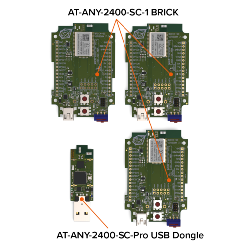 Contents of @ANY DESIGN 2400-SC-1 2.4 GHz IoT development kit designing and prototyping a wireless IEEE 802.15.4/Zigbee product or solution powered by the industry-leading @ANY2400-SC-1 RF modules with a ceramic chip antenna